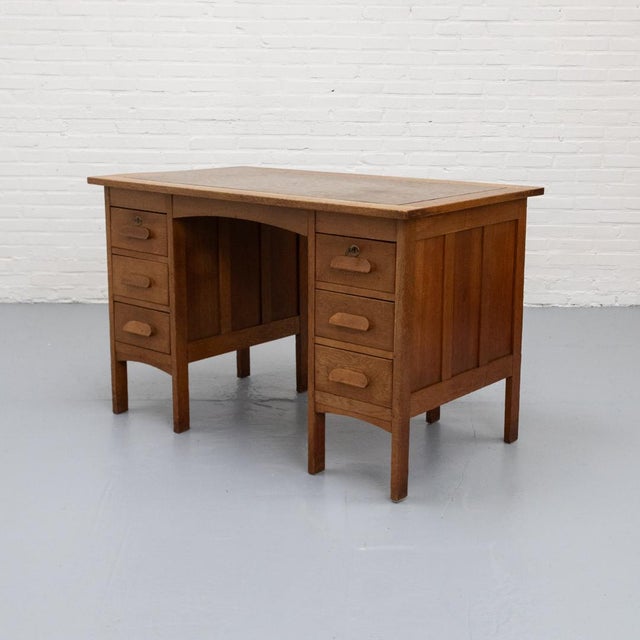 Dutch Arts & Crafts Oak Desk, 1890s For Sale - Image 3 of 15