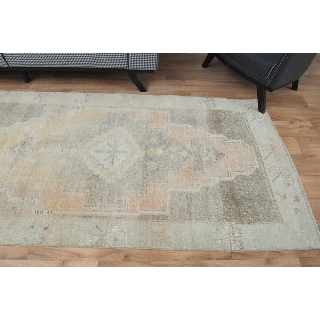1970s Vintage Handmade Wool Cotton Turkish Beige Runner Rug For Sale In San Francisco - Image 6 of 11