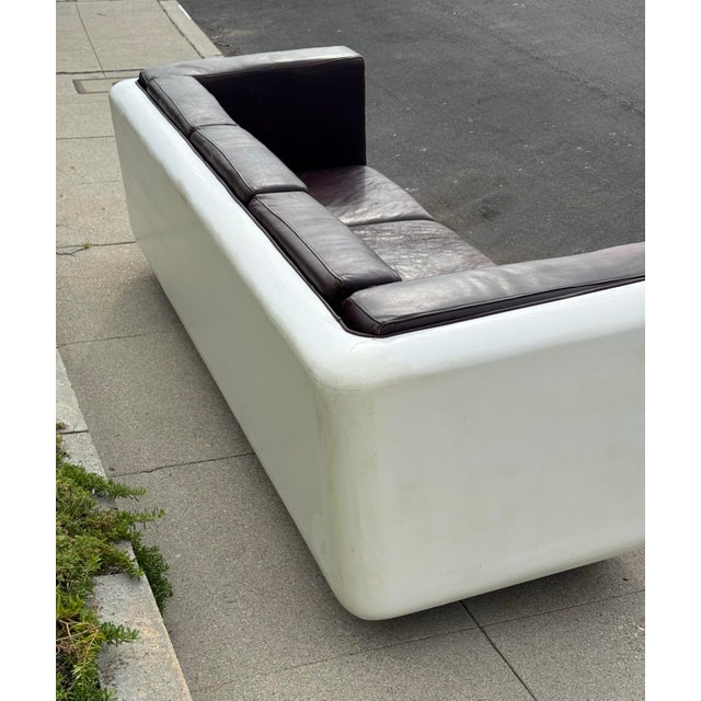 Wood Space Age White Sofa With Aubergine Leather, Circa 1970 For Sale - Image 7 of 12