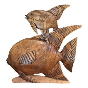 Vintage 1950s Indonesian Hand-Carved Teak Angelfish Sculpture – 19.5"
