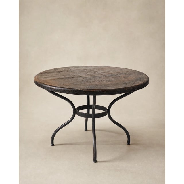 Late 20th Century Late 20th Century Round Wood & Wrought Iron Dining Table For Sale - Image 5 of 5