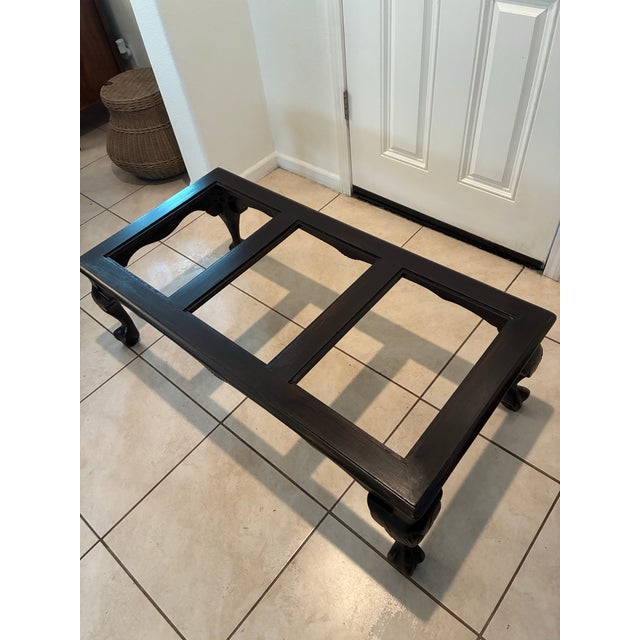 Late 20th Century Blackened Walnut Coffee Table With Clear Glass Panels, Carved Shell Motifs & Cabriole Legs For Sale - Image 5 of 12