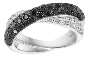 0.8 Carat Black and 0.7 Carat White Diamond Cross Over Band 18 Karat White Gold