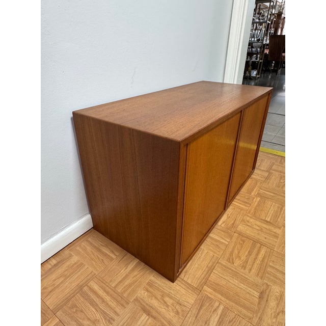 Brown 1960s Danish Mid-Century Modern Teak Sliding Door Cabinet by Hg Furniture, Denmark For Sale - Image 8 of 10