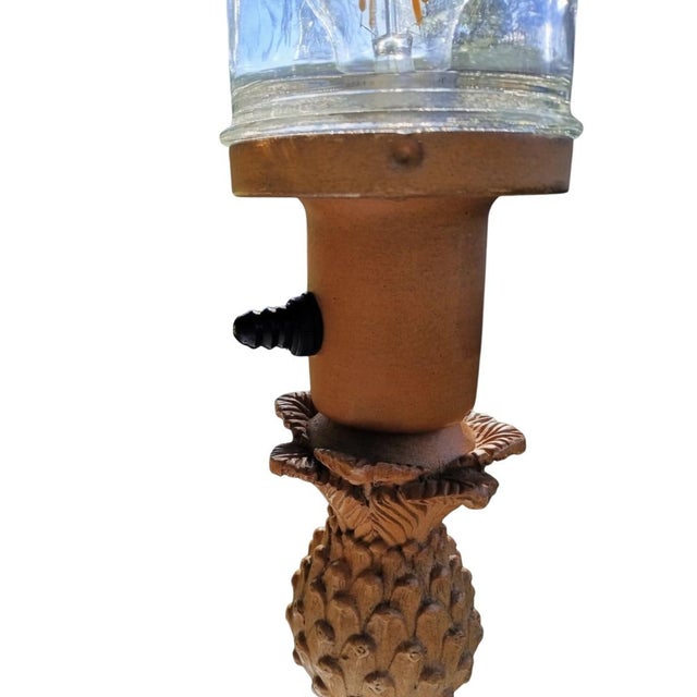 Wood Abstract Shabby Chic Pineapple Bamboo Table Lamp Glass Shade Hollywood Regency Coastal Tiki Palm Beach Mid Century For Sale - Image 7 of 9