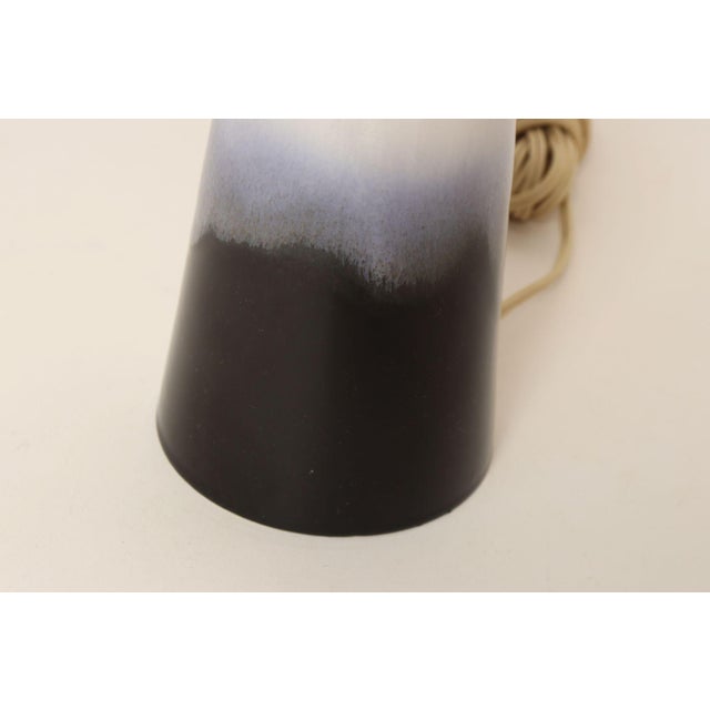 Vintage Atomic Aladdin Matte Blue and White Glazed Ceramic Table Lamp With Shade For Sale - Image 14 of 18