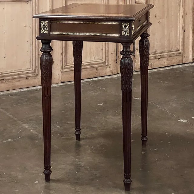 19th Century French Louis XVI Walnut End Table With Bronze Mounts For Sale - Image 9 of 12
