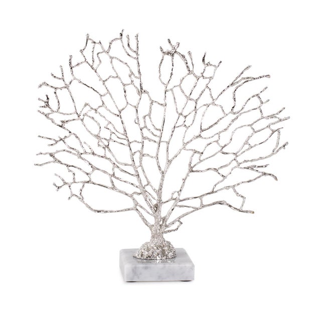 Silver Study of Coral Sculpture On A White Marble Base For Sale - Image 8 of 9