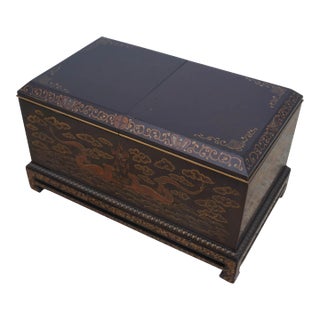 Chinoiserie Decorated Coffee Table Chest W. Slider Open Top For Sale