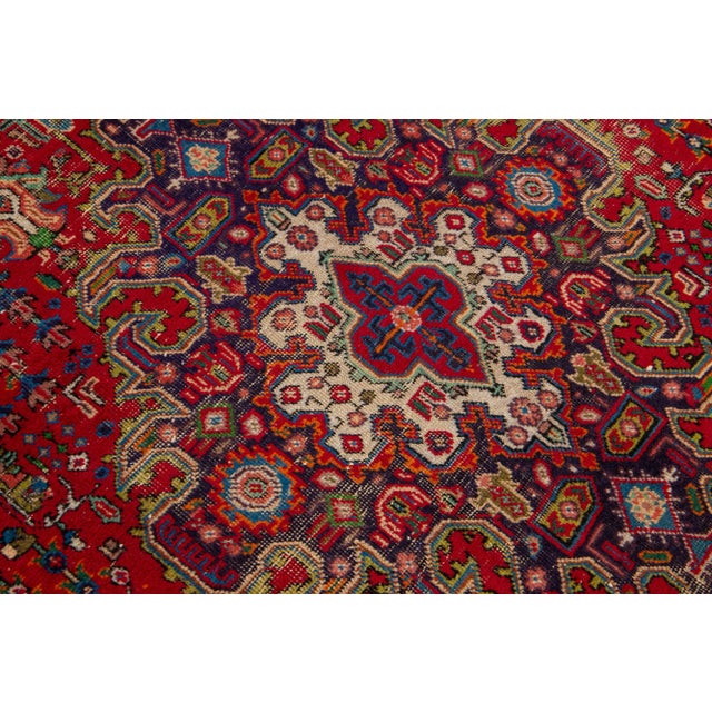 1960s 1960s Red Vintage Heris Distressed Wool Rug Handmade With Medallion Design For Sale - Image 5 of 7