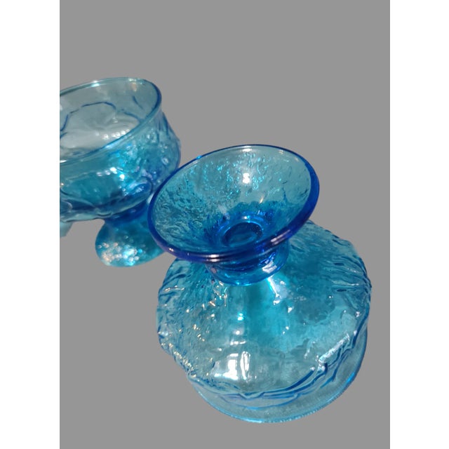 Anchor Hocking Vintage Set of 4 Anchor Hocking Rain Flower Ocean Blue Sherbet Dessert Compote Bowls For Sale - Image 4 of 5