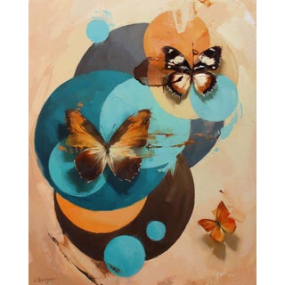 Kaleidoscope #1 by Lindsey Kustusch | Oil on Wood Panel Abstract composition with butterflies and circles. For Sale