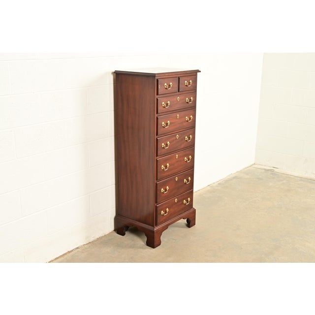 Henkel Harris Henkel Harris Chippendale Carved Solid Mahogany Lingerie Chest or Highboy Dresser For Sale - Image 4 of 14