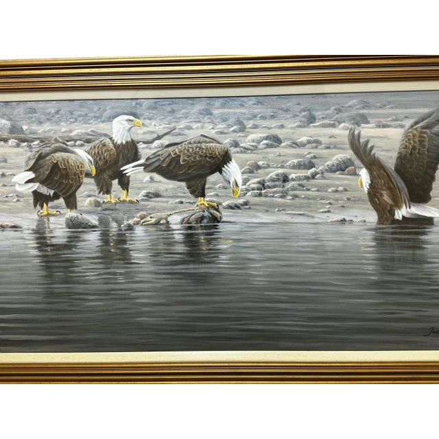 Vintage Realist Painting of North American Bald Eagles Gathering Fishing by Justin Prigmore For Sale - Image 10 of 13