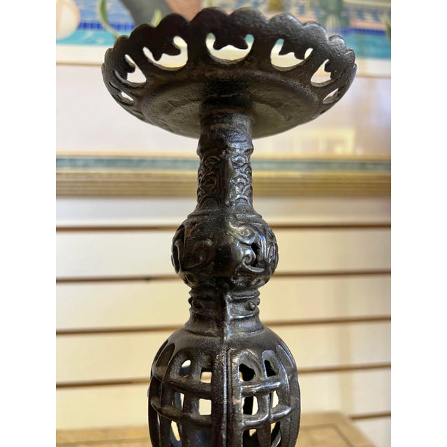 Vintage Cast Iron Filigree Ornate Candle Holder Made in Japan For Sale In West Palm - Image 6 of 9