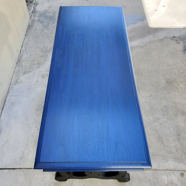 1970s Mid-Century Writing Desk Painted Sapphire Blue & Black For Sale - Image 10 of 13