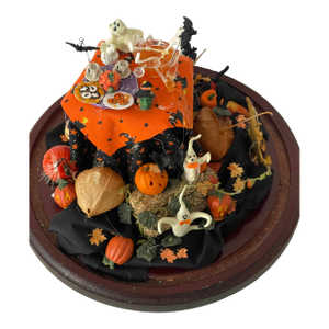 Vintage Artisan Unique Miniature Halloween Diorama in Glass Dome