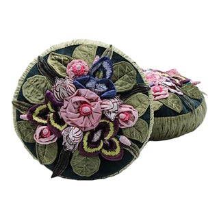 Pair Mackenzie Childs Round Whimsical Pillows For Sale