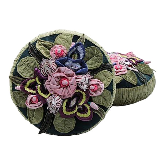 Pair Mackenzie Childs Round Whimsical Pillows For Sale