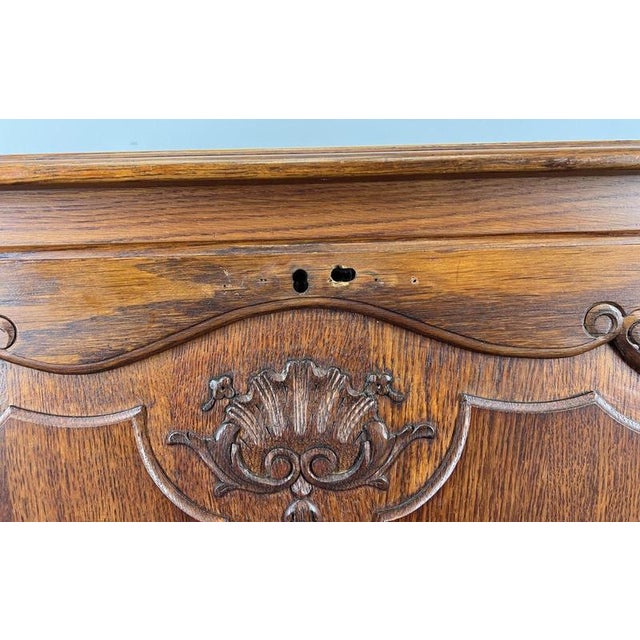 Vintage French Louis XVI Style Carved Oak Cabinet with Drawer For Sale - Image 6 of 15