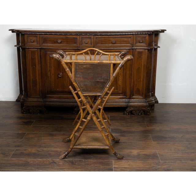 English 1900 Bamboo Side Table with Chinoiserie Decor and Rattan Accents For Sale - Image 10 of 12