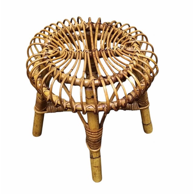 Mid-Century Modern Bamboo and Rattan Circular Stool attributed to Franco Albini, Italy, 1960s For Sale - Image 3 of 8