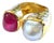 Bochic "Orient" Ruby & South Sea Pearl 2 Gem Ring Set 18K & Silver, Size 7 For Sale