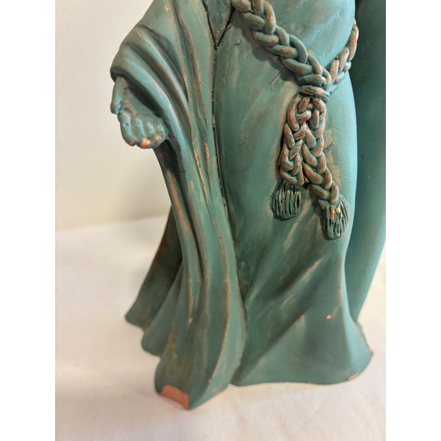 Vintage Terracotta Angel Candle Holder Sculpture With Verdigris Patina For Sale - Image 14 of 15
