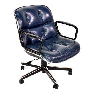 Blue Leather Executive Desk Chair by Charles Pollock for Knoll For Sale