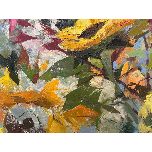 Early 21st Century Sunflowers II by Yana Beylinson | Oil on Canvas Still life of sunflowers and roses. For Sale - Image 5 of 5