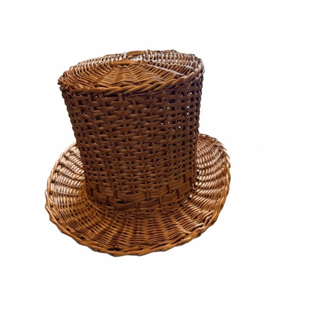 Mid-Century Woven Wicker Top Hat Novelty Basket - Made in Yugoslavia For Sale - Image 4 of 6