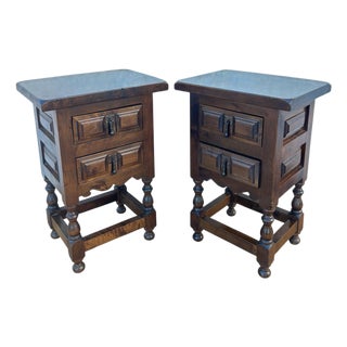 Spanish Rustic Wooden Nightstands, 1940, Set of 2 For Sale