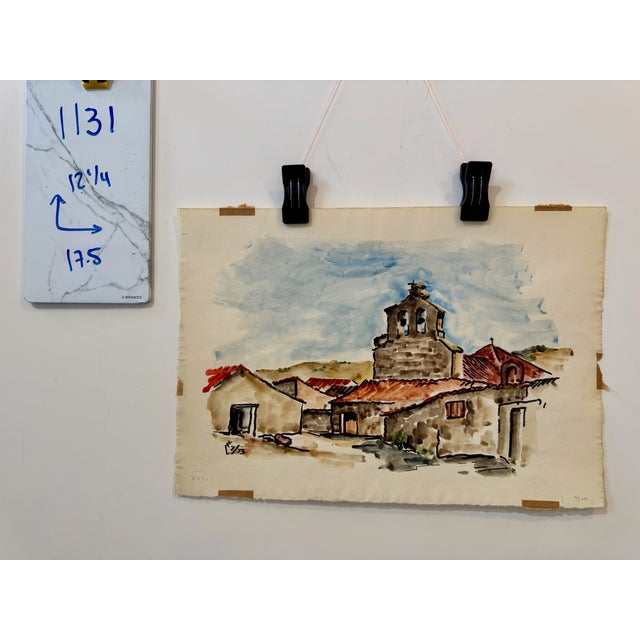 Henry Emil Salloch Original Watercolor on Paper Traditional Castilian Village, 1973. For Sale In Atlanta - Image 6 of 6