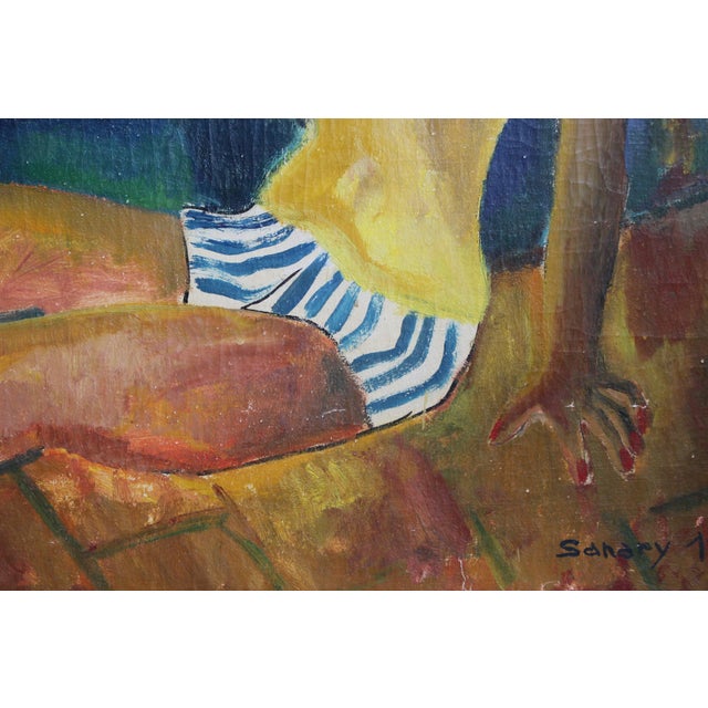 French School Artist, Young Woman at the Port of Sanary, Oil Painting on Canvas, Framed For Sale - Image 16 of 18