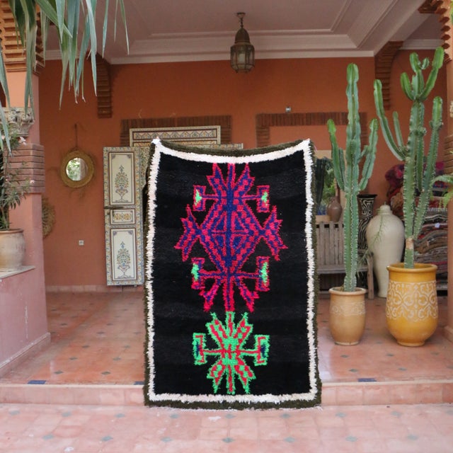 Black Vintage Black Moroccan Cotton Rug For Sale - Image 8 of 9