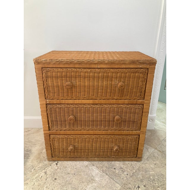 1970s Boho Chic Rattan Wicker 3 Drawer Chest Dresser For Sale - Image 5 of 13