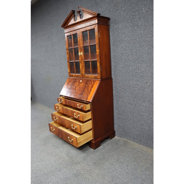 Council Craftsmen Mahogany Secretary Bookcase With Glass Doors & Drop Front Desk For Sale - Image 9 of 14