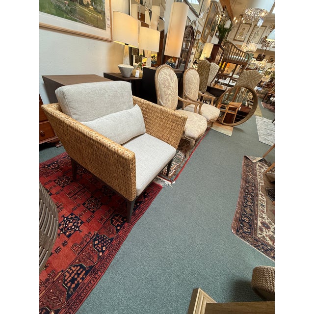 Contemporary Brownstone Seagrass + Linen Occasional Chair, Prototype For Sale - Image 3 of 12