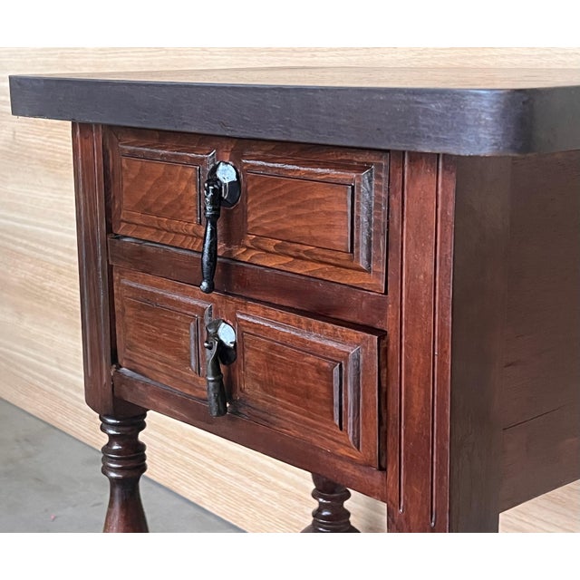 Early 20th Century Pair of Spanish Nightstands with Two Drawers and Iron Hardware For Sale - Image 13 of 18
