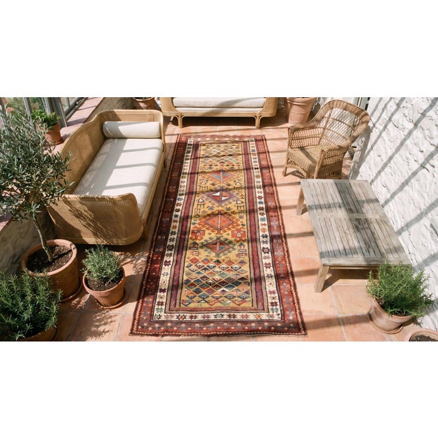 1880s Goldenord Diamond Tribal Antique S. Caucasian Carpet 3'6'' X 8'9'' Knotted Wool Runner Rug For Sale - Image 15 of 15