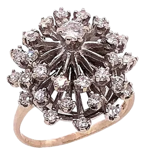 14 Karat White Gold Diamond Cluster Cocktail Ring, Size 7