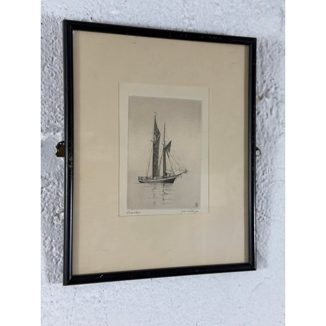 Cream Antique Signed Sailboat Etching For Sale - Image 8 of 9