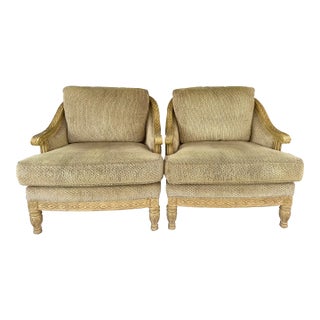 Vintage Bernhardt Hollywood Regency Hand Carved Gilded Wood Neoclassical Club Chairs- A Pair For Sale