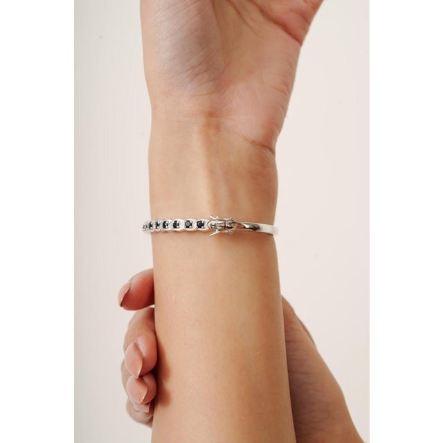 Not Yet Made - Made To Order Sterling Silver Pavé Set Sapphire Bangle Bracelet For Sale - Image 5 of 10