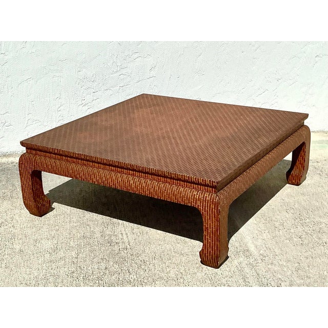 Brown Vintage Baker Wrapped Raffia Ming Coffee Table For Sale - Image 8 of 12