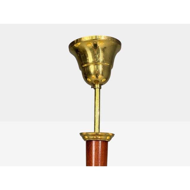 1950s Swedish Modern, Chandelier, Brass, Wood, Yellow Glass For Sale - Image 11 of 11