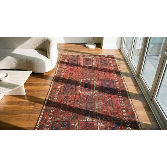 Red 1930s Red Geoemtric Tribal Antique Baluch Turkmen Rug 3'1" X 6'4" Handknotted Wool Carpet For Sale - Image 8 of 8