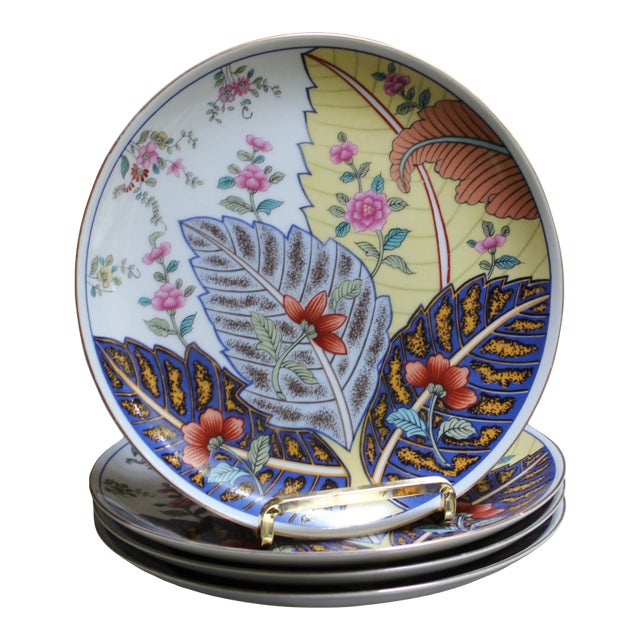 Vintage Chinoiserie Style Salad Plates Tobacco Leaf Seymour Mann - Set of 4 For Sale