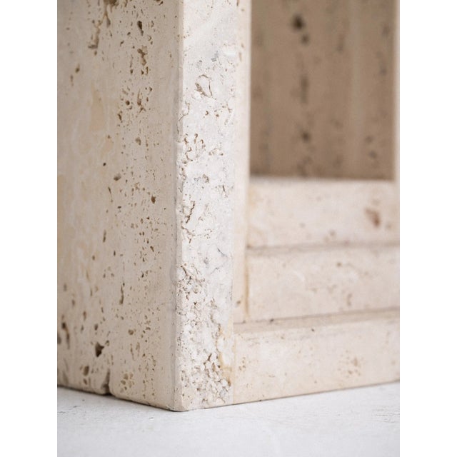 Stone Post Modern Travertine Side Table With Glass Top For Sale - Image 7 of 10