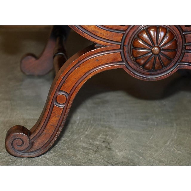 Antique English Hand Carved Throne Armchair in Green Leather, 1880 For Sale - Image 13 of 18